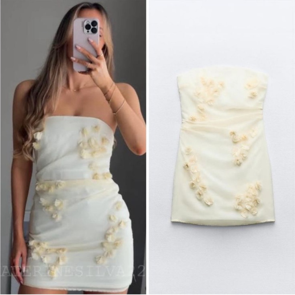 ZARA NWT Organza Floral Strapless Dress - Picture 5 of 5